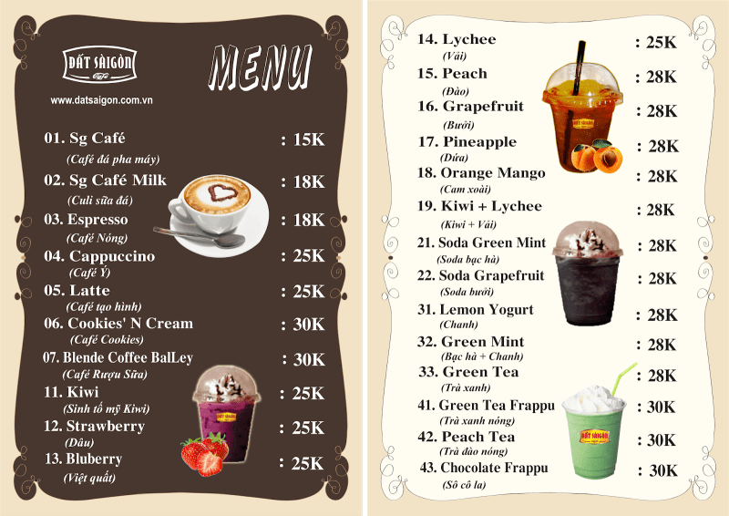 Mẫu menu quán cafe trang trí dễ thương