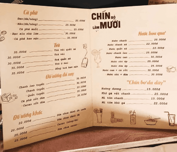 Menu đồ uống gấp đôi, gấp ba