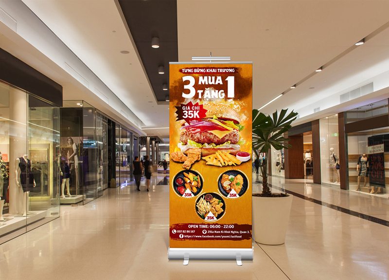 Mẫu standee khai trương cửa hàng thức ăn nhanh