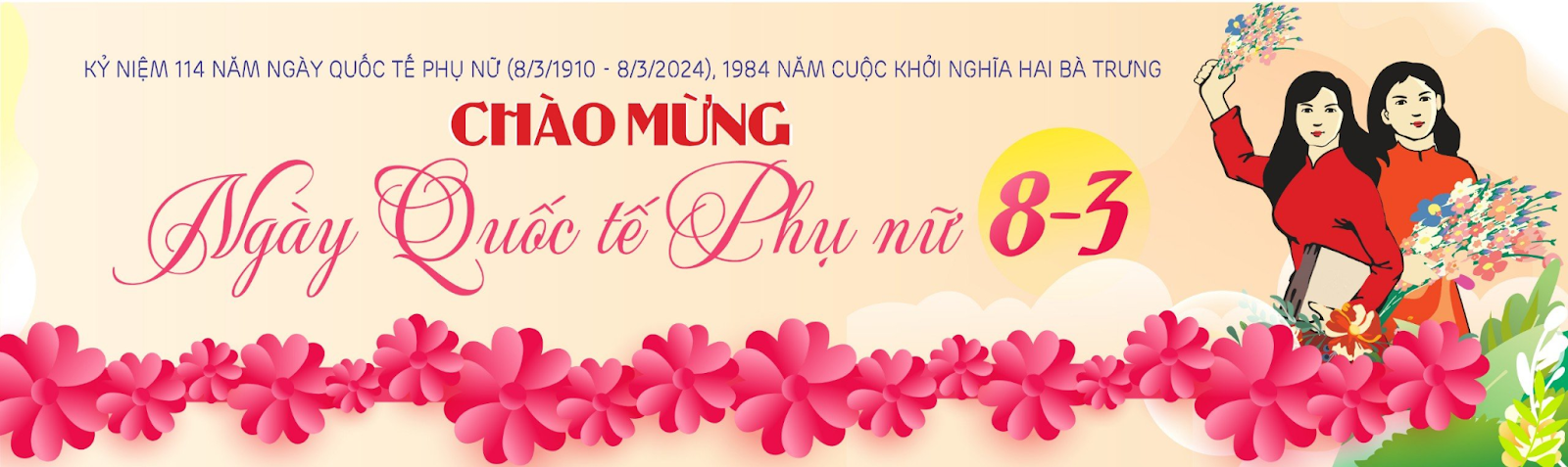 Băng rôn 8.3 với hình ảnh hoa và thông điệp chúc mừng Quốc tế Phụ nữ