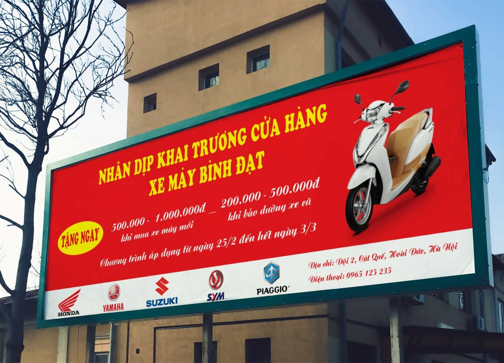 Băng rôn khai trương cửa hàng xe máy