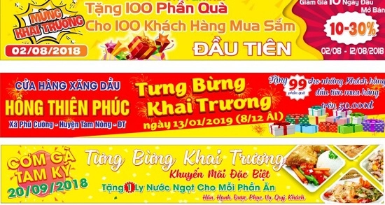 Băng rôn tưng bừng khai trương