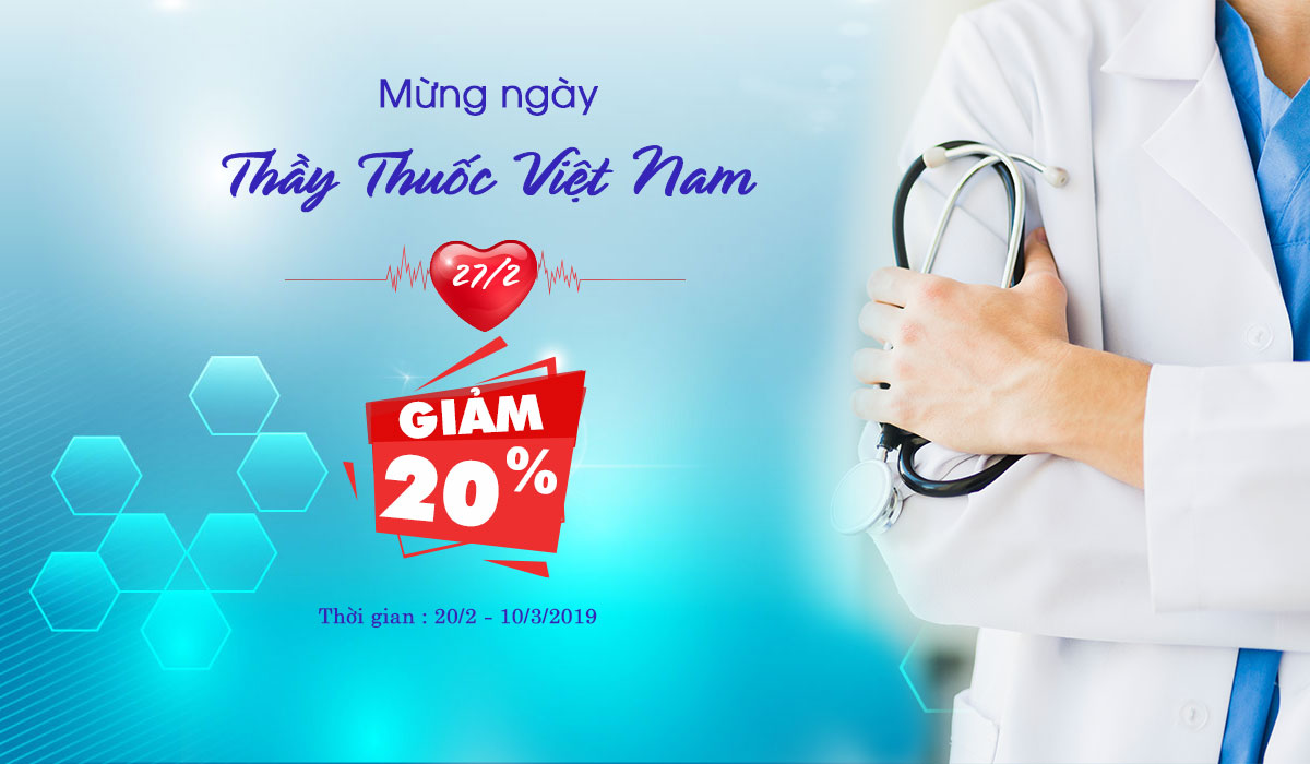 Mẫu băng rôn Ngày thầy thuốc Việt Nam kèm khuyến mãi