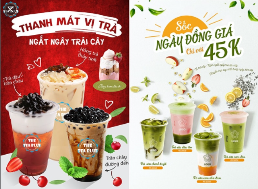 băng rôn menu cửa hàng trà sữa