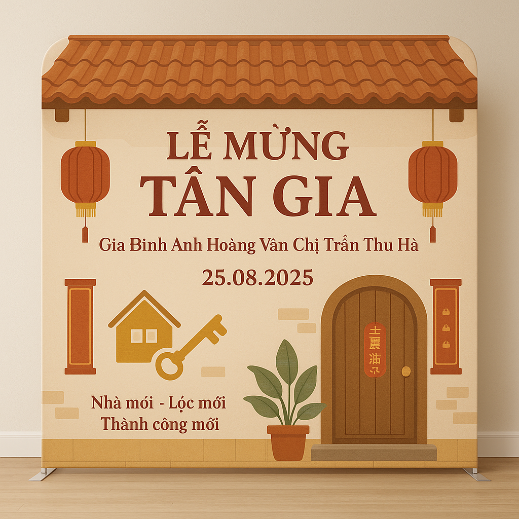 dịch vụ thi công backdrop tiệc gia đình In Ấn, Thi Công Backdrop Tân Gia Đẹp, Giá Rẻ